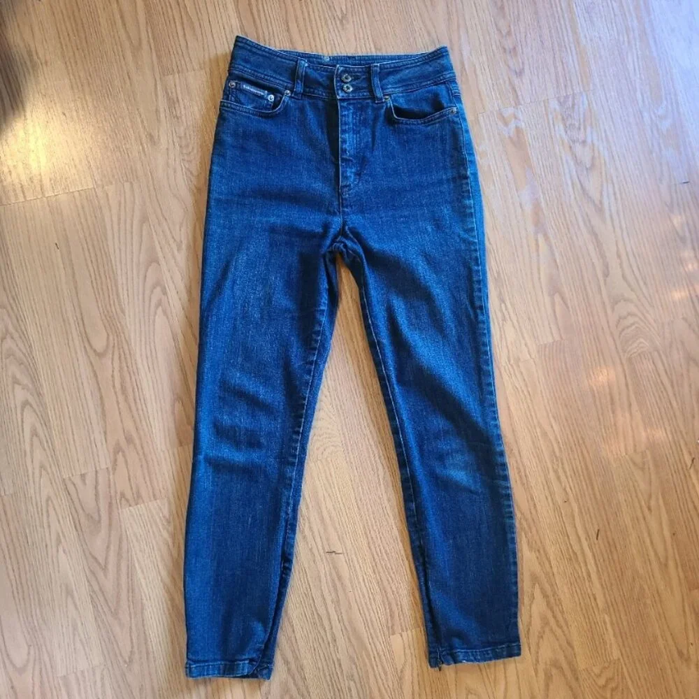 DOLCE & GABBANA STRETCH SKINNY JEANS ZIP ANKLE HIGH RISE LEATHER LOGO PATCH 38 - Picture 2 of 11